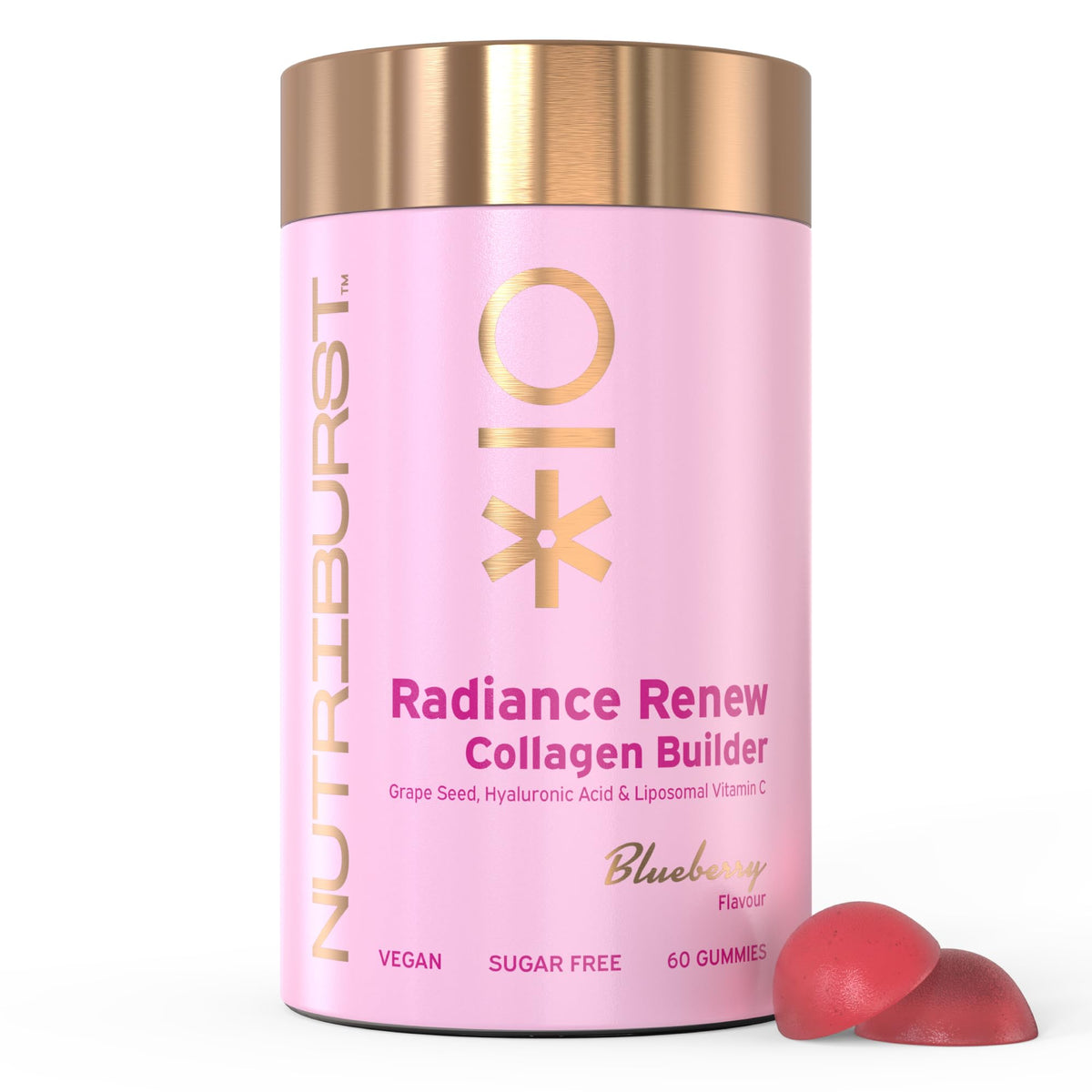Nutriburst - Radiance Renew Gummies - Biotin (50µg) Hyaluronic Acid (100mg) + Vitamin C (80mg) - Support Natural Collagen Production, Healthy Hair, Nails & Bones - 60 Gummies 1 Month Supply