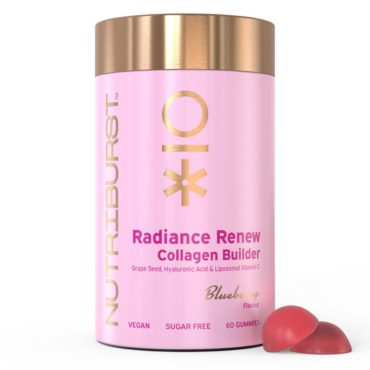 Nutriburst - Radiance Renew Gummies - Biotin (50µg) Hyaluronic Acid (100mg) + Vitamin C (80mg) - Support Natural Collagen Production, Healthy Hair, Nails & Bones - 60 Gummies 1 Month Supply