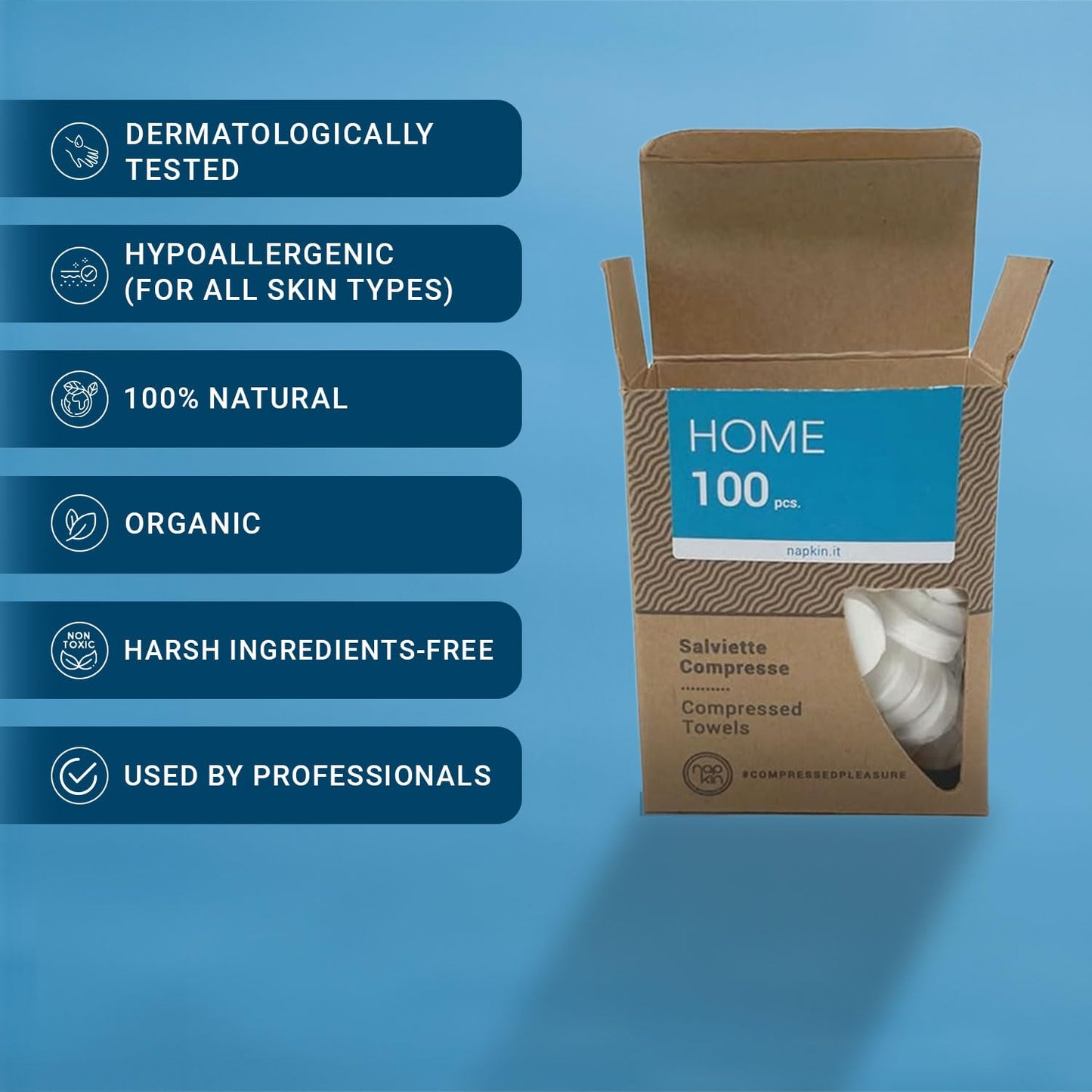 100pcs Compressed Cotton Wipes Tablets - Plastic-Free, Portable & Disposable Coin Wipes for Travel, Beauty, Salon, and Sports by Napkin Home