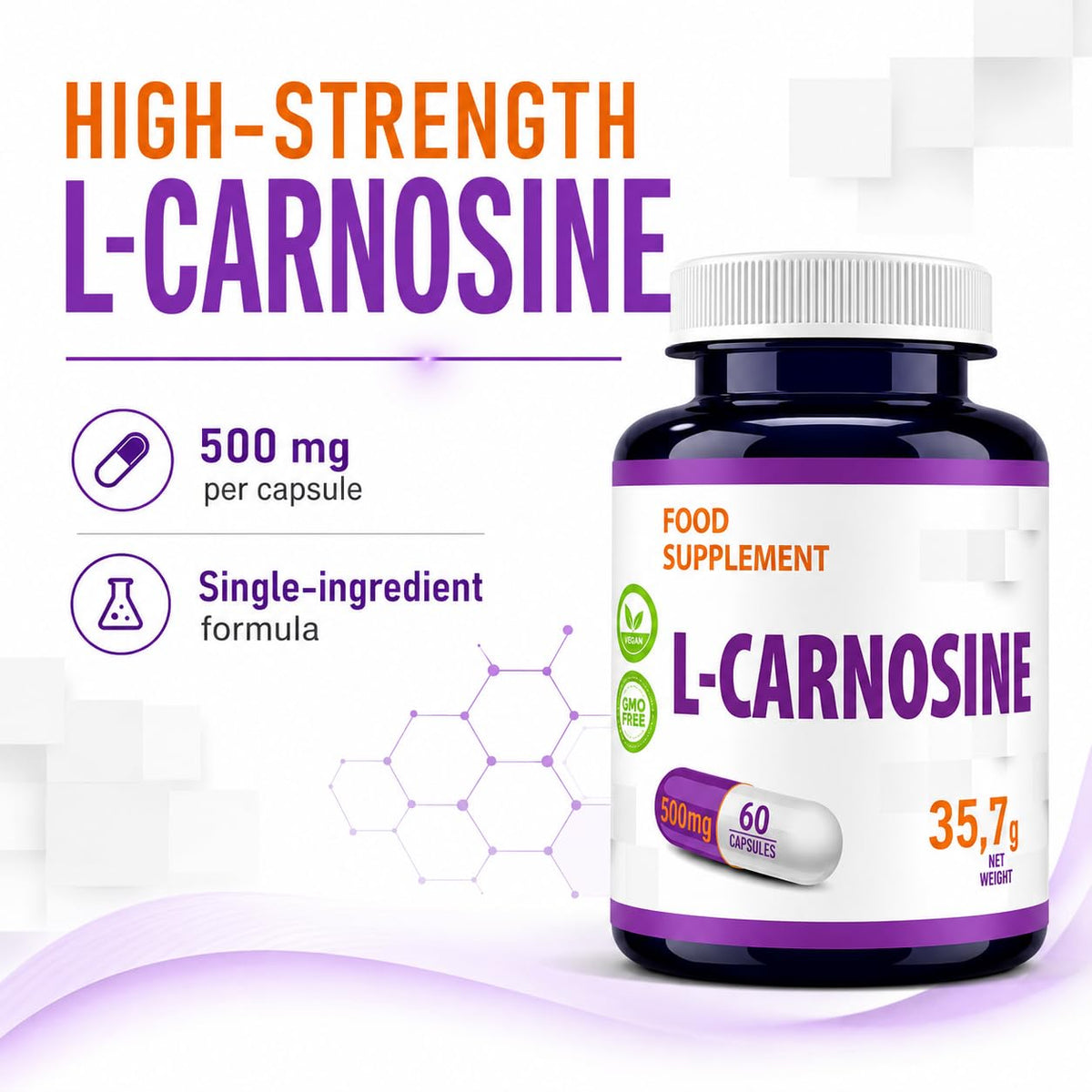 Hepatica L-Carnosine 500mg | Beta-Alanine & Histidine Dipeptide | 60 Vegan Capsules | 2-Month Supply | 3rd Party Lab Tested