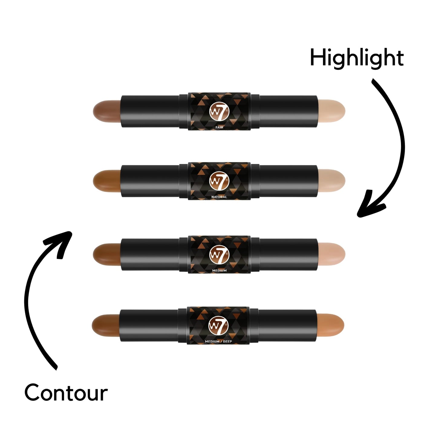 W7 Contour Stick - Double-Ended Creamy Contour & Highlight Makeup - Bronze, Shape & Define - Natural