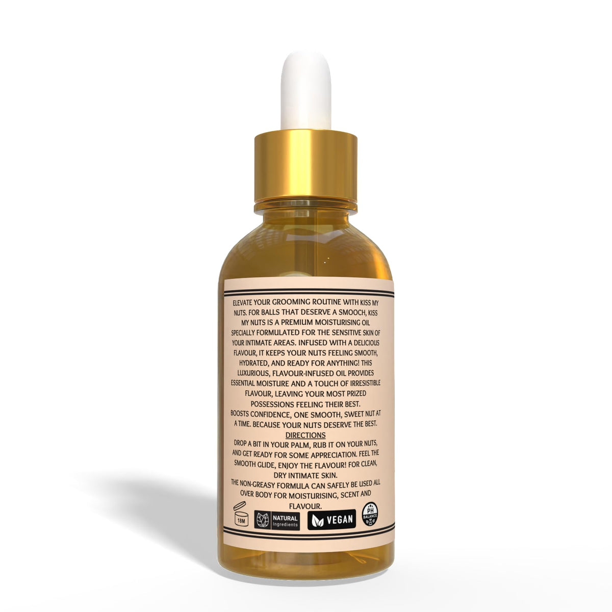 Kiss My Nuts Peachy Keen | Premium Moisturising Oil for Men. Get Smoother, Softer, Sweeter Skin & Prevent Chaffing. Non-Greasy Flavoured Formula for Ultimate Comfort [50ml]