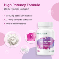 AMBROSIAL Ambrosial Potassium Chloride 1500 mg – High Strength Potassium Supplement – 778 mg Elemental Potassium – Daily Mineral Support for Muscle, Nerve & Balance – UK Made, GMP Certified – 180 Tablets