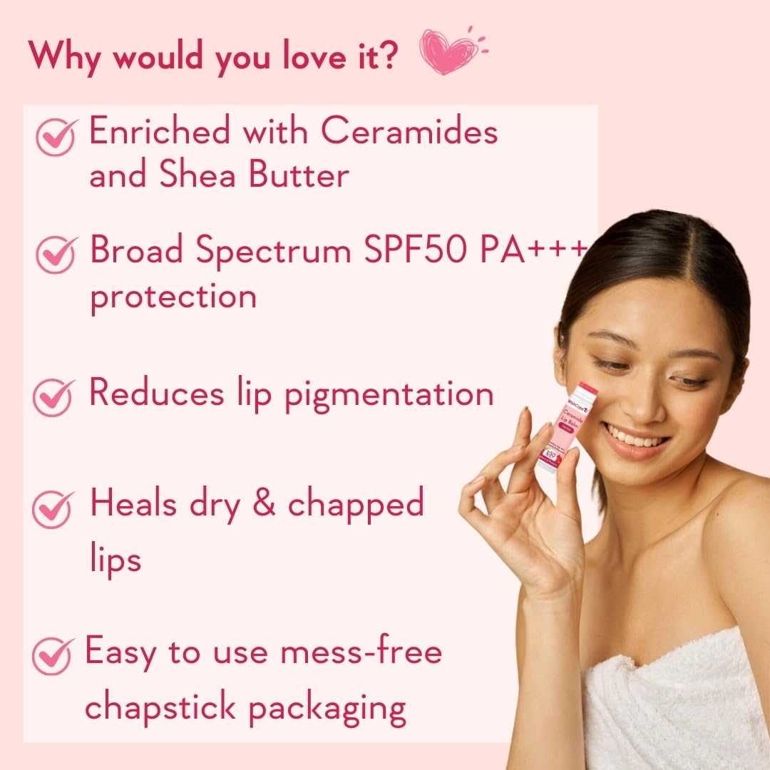 WishCare Tinted Ceramide Lip Balm with SPF50 PA+++ - Kojic Acid & Niacinamide - For Lip Lightening & Protection 5gm