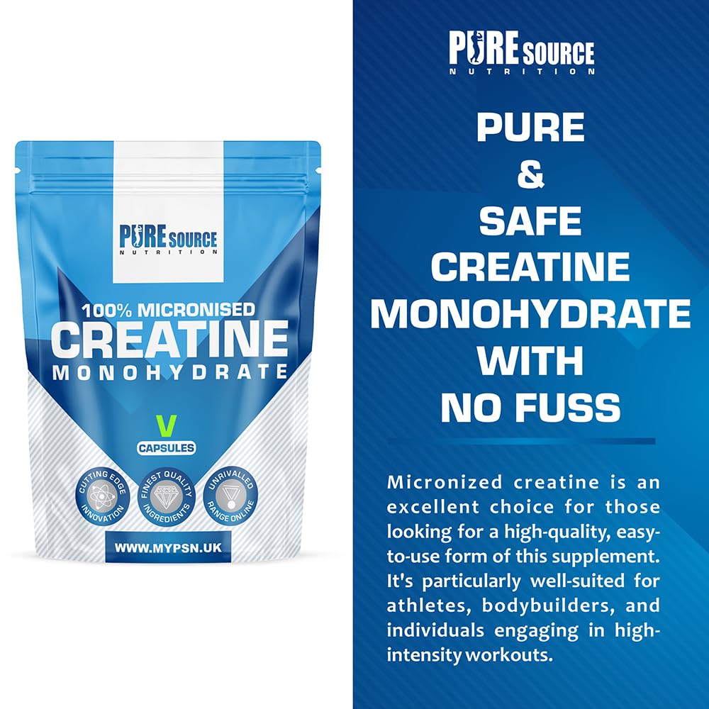 Pure Source Nutrition Creatine Monohydrate Capsules 3000mg Vegan Creatine Capsule - Gym Supplement for Men & Women - Creatine Monohydrate Powder Unflavoured Alternative Energy Supplement Workout by PSN (360 Capsules)