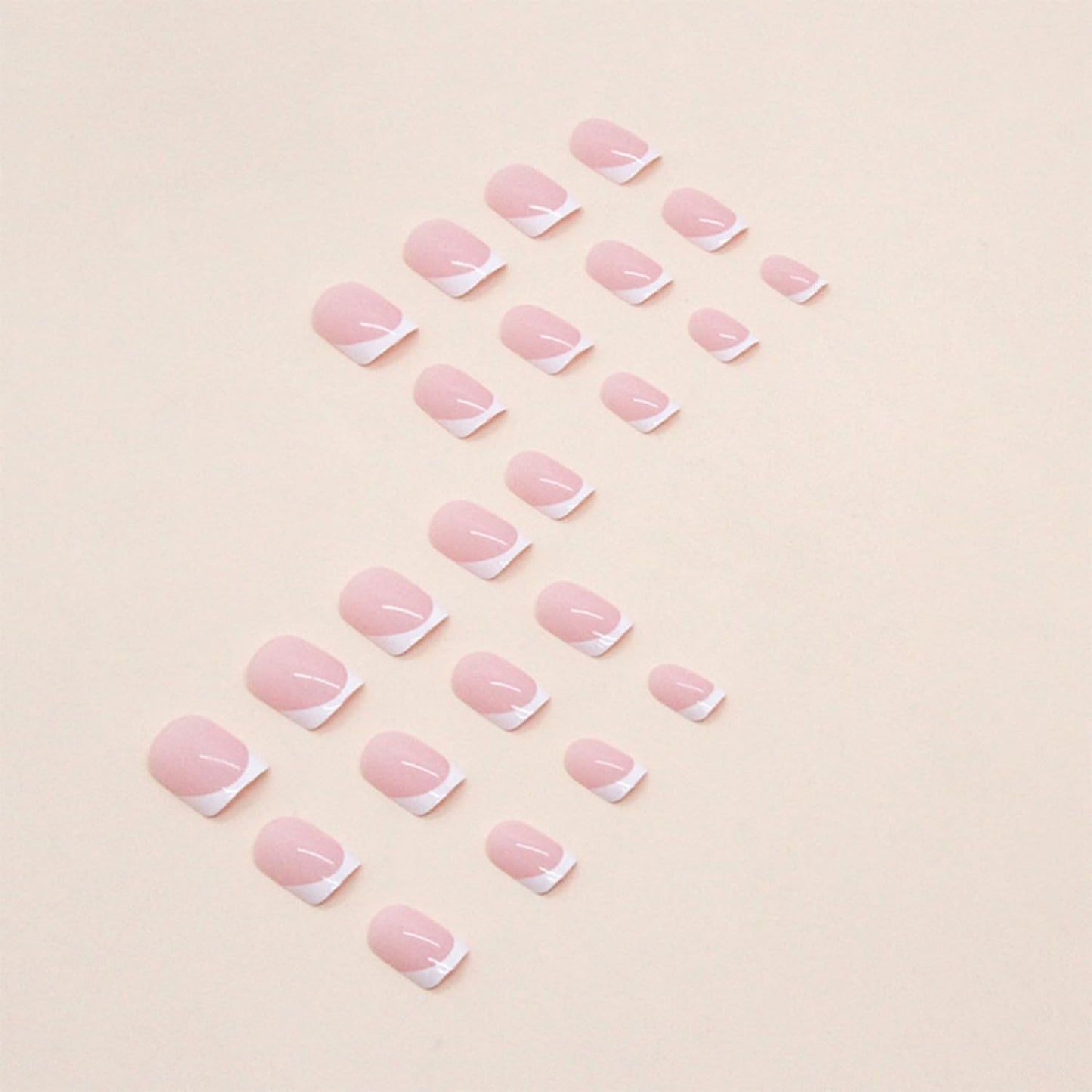 Generic 24pcs Short Pink French Tip False Nails, White Edge Press on Nails for Women, Stick on Nails with Glue and File, Women Girls DIY Nail Art for Daily or Party Use 12