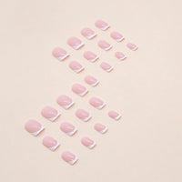 Generic 24pcs Short Pink French Tip False Nails, White Edge Press on Nails for Women, Stick on Nails with Glue and File, Women Girls DIY Nail Art for Daily or Party Use 12