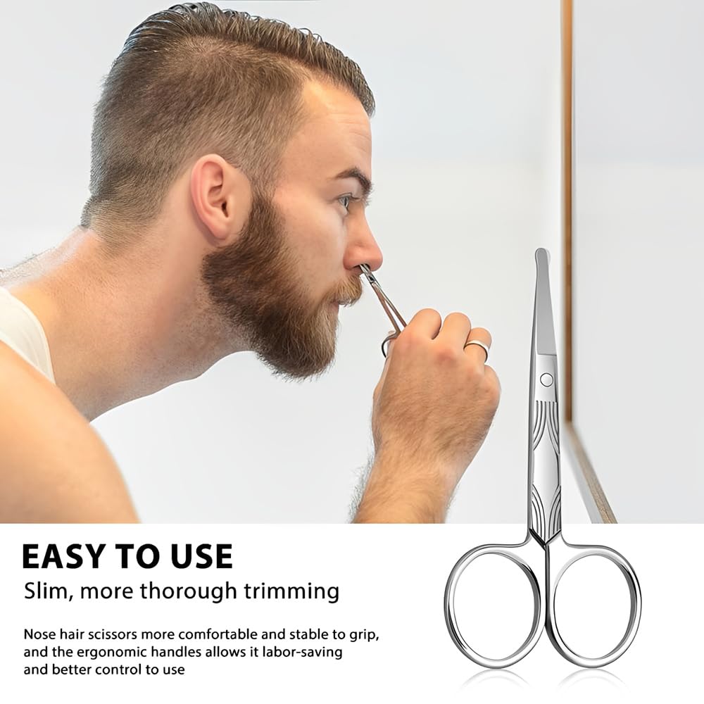 MIETONG Stainless Steel Nose Hair Scissors for Men Women - Curved Safety Blades with Rounded Tip for Trimming Facial Hair Eyebrow Ear Hair