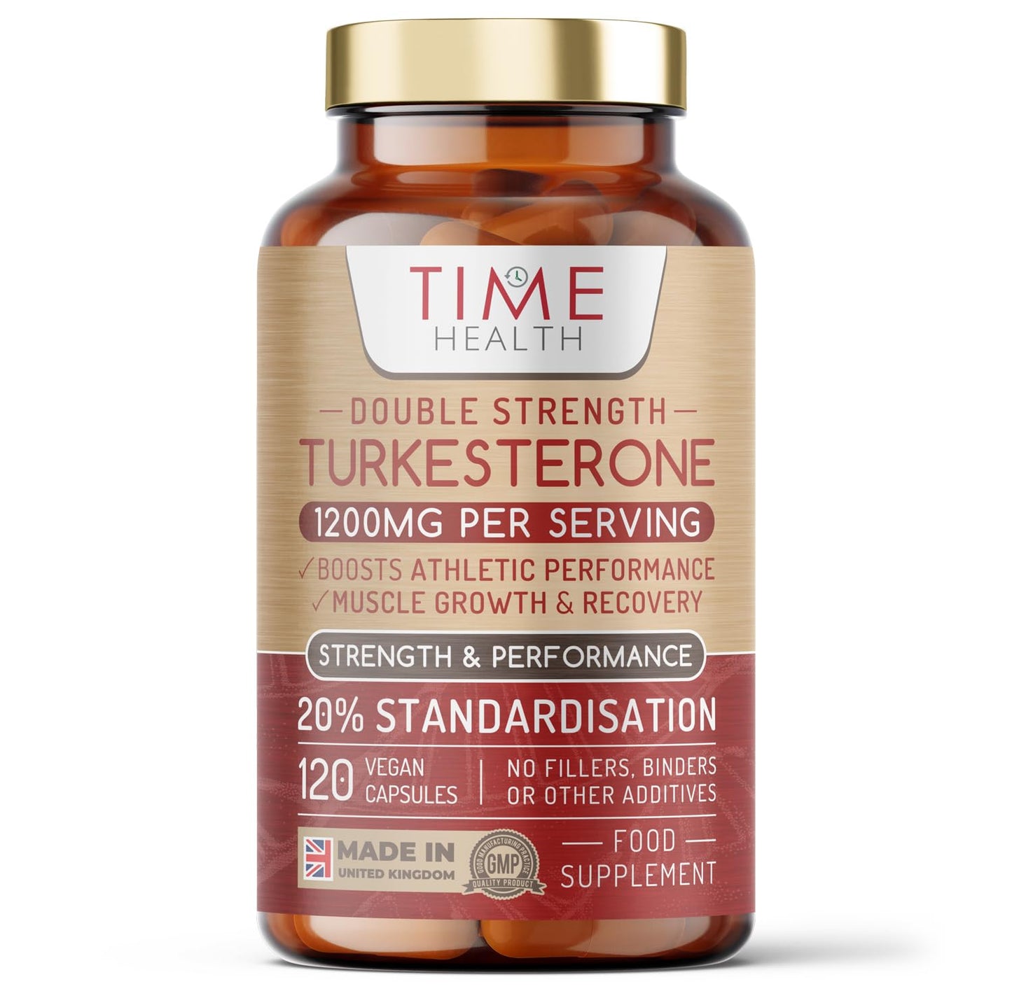 Time Health New: Turkesterone - 120 Capsules / 40 Day Supply - Double Strength 20% Standardised - 1200mg - Muscle Growth & Recovery - Athletic Performance - Ajuga Turkestanica Extract - UK Made - GMP