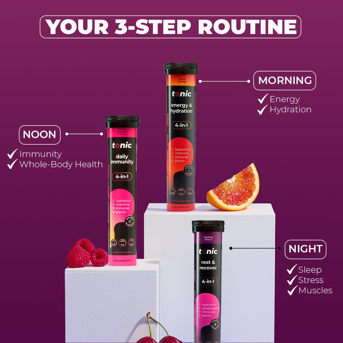 Tonic Health Rest and Recovery Magnesium Effervescent Tablets - 300mg Elemental Magnesium, Ashwagandha, Lemon Balm - No Sugar, Vegan Multivitamin - Relax and Recharge, Calming Cherry 20 Count