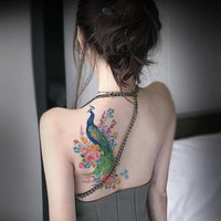 Nirbffo Large Temporary Tattoos Peacock Flowers Legs Arm Belly Back Waterproof Sticker 4 Sheets