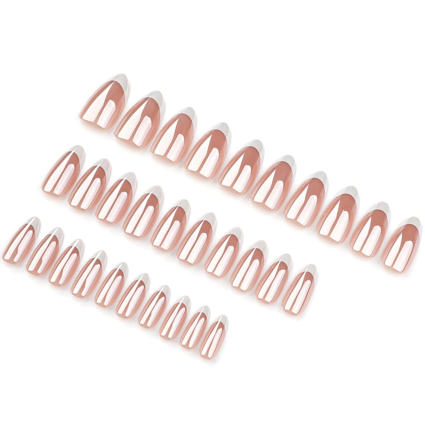 Lomeya Short French Tip Press On Nails - White Almond Shape - 30 Soft Gel Fake Nails in 15 Sizes - Reusable Semi-Transparent Stick On - Classic Look for Women - Easy Press-On Application