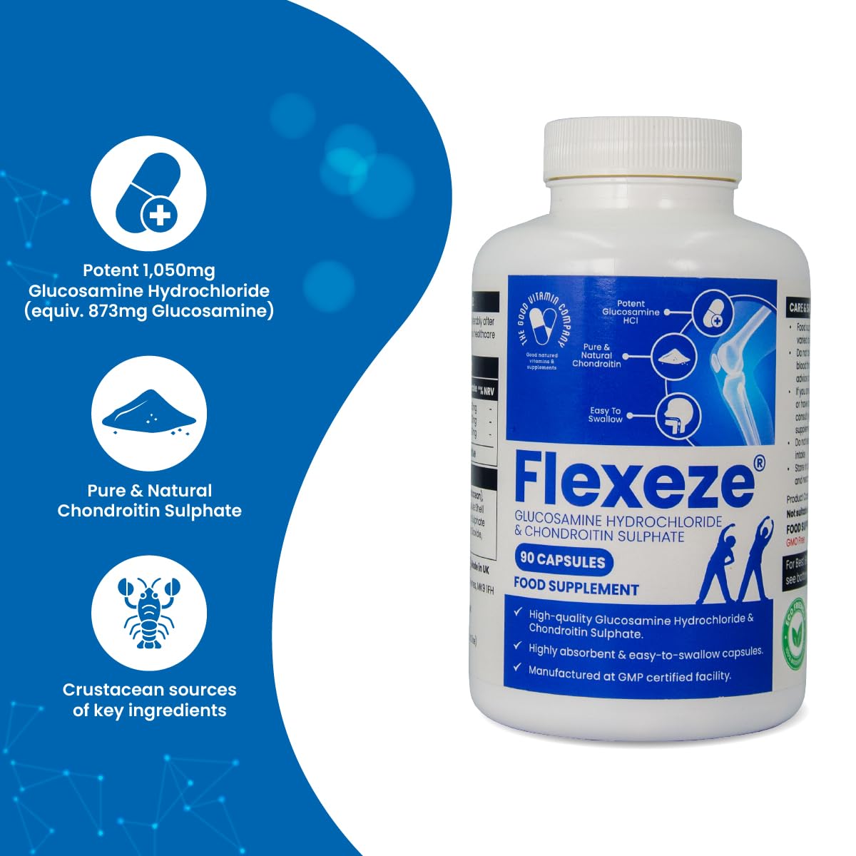 The Good Vitamin Company Flexeze: 1 Month Supply, 90 Capsules - UK-Made for Natural Joint Care