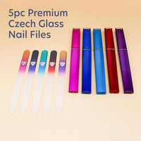 Bona Fide Beauty 5-Pack Czech Glass Nail File with Case Set - Professional Crystal Nail Files for Natural Nails (Multicolor). Thoughtful Gifts, Reusable Nail Files