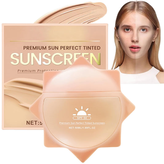 Ruojiar Premium Sun Perfect Tinted Sunscreen,Tinted Sunscreen SPF 50,Tinted SPF 50 Face Moisturiser,Factor 50 Tinted Moisturizer for Face&Body,Sun Cream,Natural Coverage,Light and Breathable,Non Greasy