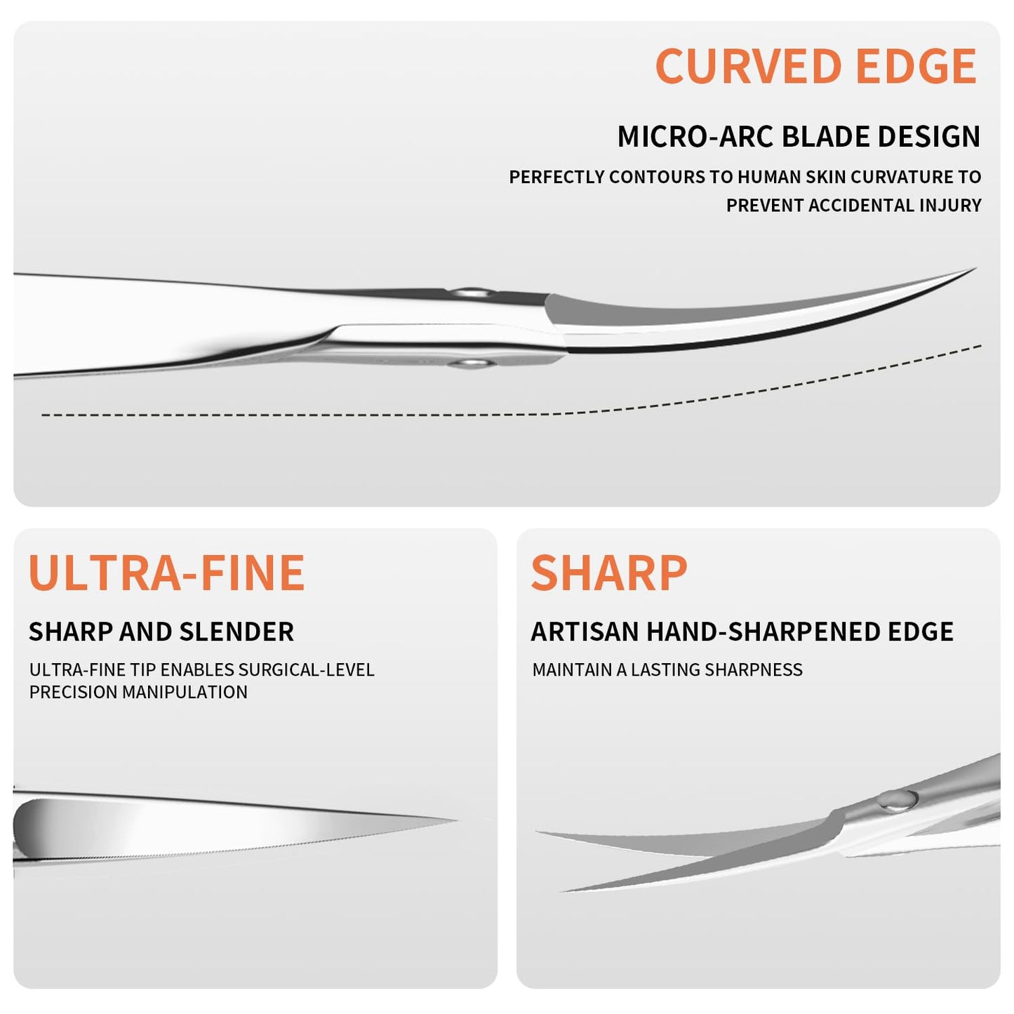 ZIZZON Cuticle Scissors Extra Fine Curved Professional Precise Pointed Tip Grooming kit for Eyebrow, Eyelash, Trim Nail and Dry Skin