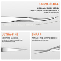 ZIZZON Cuticle Scissors Extra Fine Curved Professional Precise Pointed Tip Grooming kit for Eyebrow, Eyelash, Trim Nail and Dry Skin