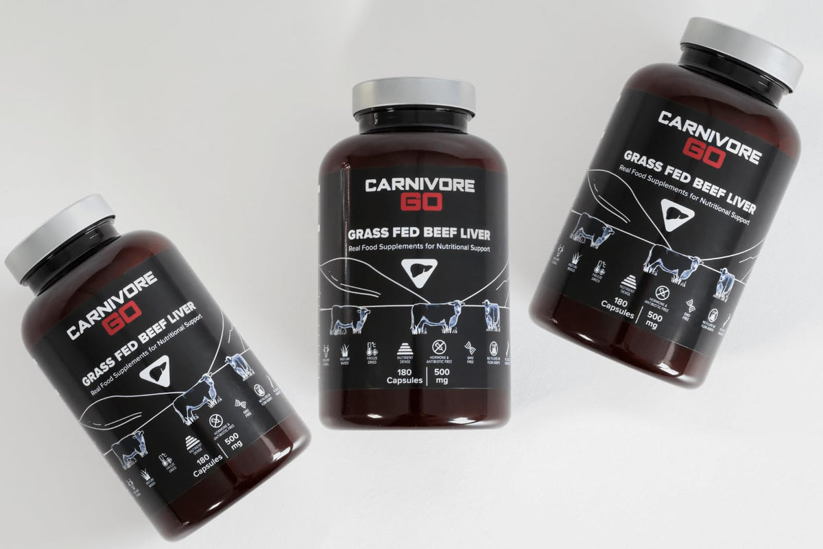 Carnivore Go 100% Grass Fed Beef Liver Capsules - for Energy, Immunity, Focus, Detoxification & Skin Health - 180, 500mg Desiccated Beef Liver Supplements - UK Made - No GMO, Hormones, Antibiotics
