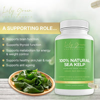 Lily Green Supplements Lily Green Organic Sea Kelp | 500mg Per Serving Thyroid Support Supplement | 435mcg of Iodine Supplement per Capsule | Non-GMO & No Artificial Fillers Cognitive Supplements | 90 Capsules | Made in UK