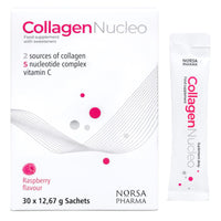 Norsa Pharma Collagen Nucleo (Raspberry / 30 Sachets) | Premium Marine & Bovine Collagen Complex with 5 Nucleotides & Vitamin C | High Bioavailability | Sugar Free | For Skin, Joint & Immunity Support