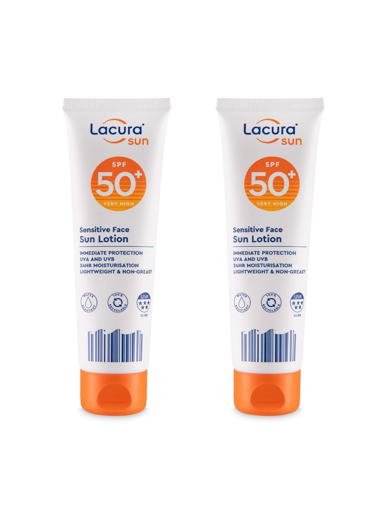 2× Lacura Aldi - Sensitive Face Sun Lotion - SPF 30 High | Immediate Protection UVA & UVB - 24H Moisturisation - Lightweight & Non-greasy | 50mL Each [TWIN PACK]