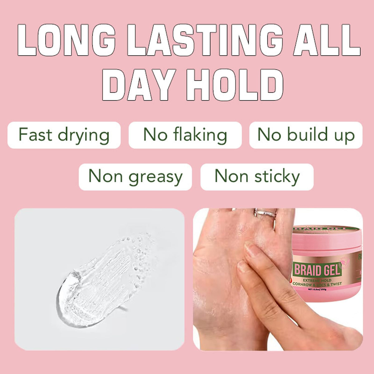 Fashion Base Braiding Gel Extra Hold 8.8 oz -Great For Braid Gel,Twist, Locs & Smooth Edges - Contains Rosemary Hair Growth Oil for Frizz Control, High Shine, Edge Control