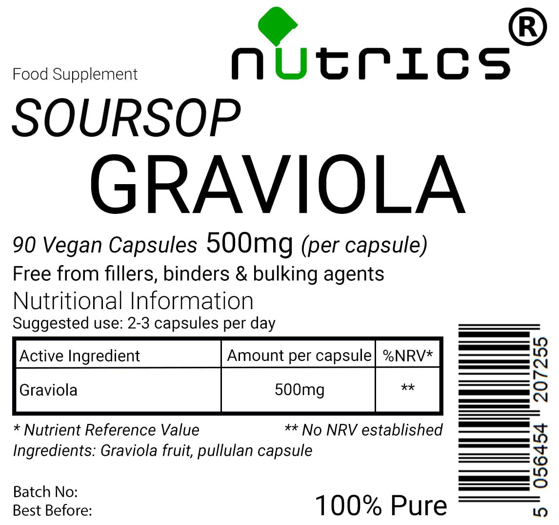 Nutrics® GRAVIOLA Fruit 500mg 90 V Capsules (1 Month Supply) Soursop