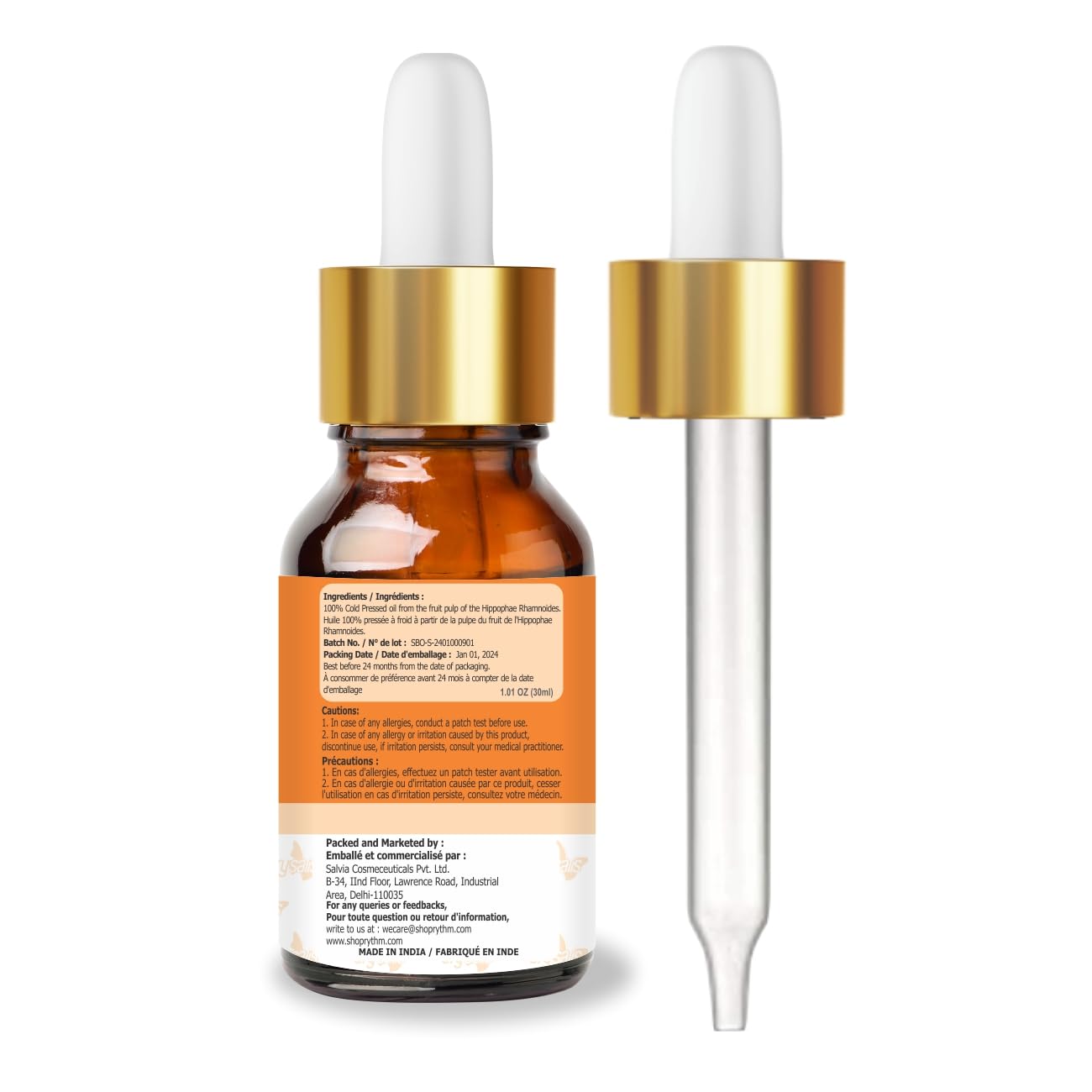 Crysalis Sea Buckthorn (Hippophae Rhamnoides L) Oil |100% Pure & Natural Undiluted Essential Organic/Cold Pressed Oil Renew Skin & Promotes Elasticity,Reduces Dark Spot in Rough 30ml