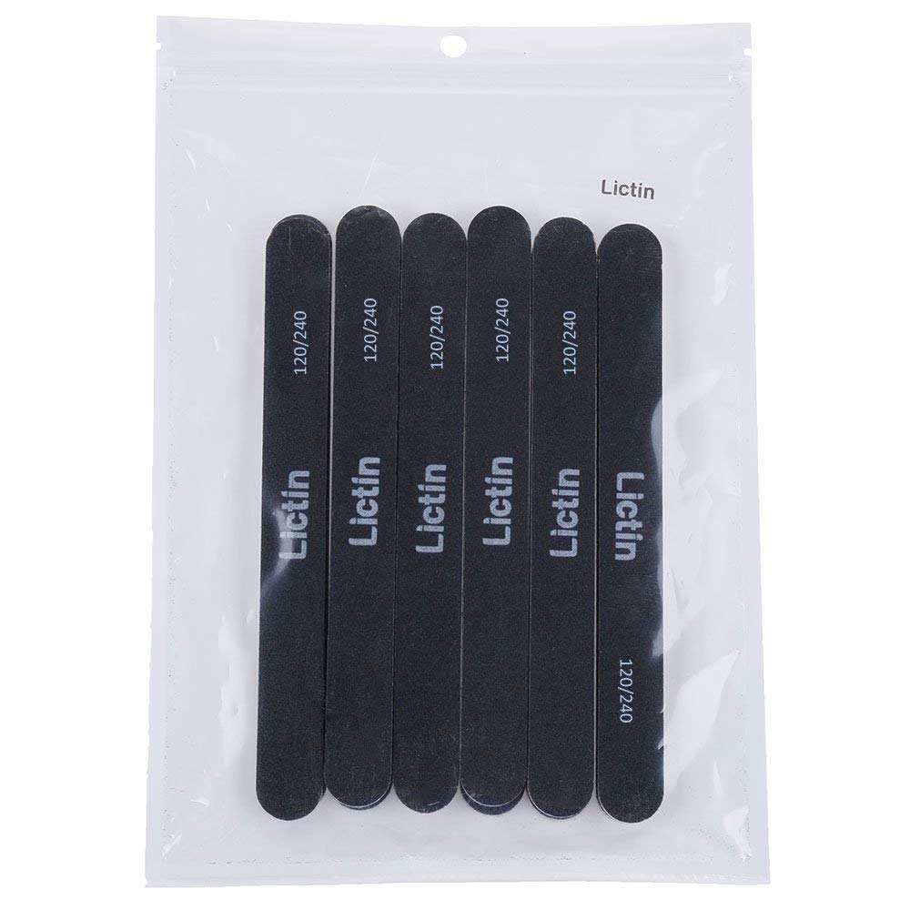 Lictin Pack of 16 Professional Nail Files Double Sided Emery Board (120/240 Grit)(Black)