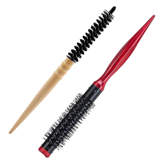 Katslyn 2PCS Small Round Hair Brush,Small Round Brushes for Blow Drying,Portable Thin Hair Brush,Natural Wood Handle,Anti-static,for Men Women Straightening,Curling,Short Hair,Thin Hair