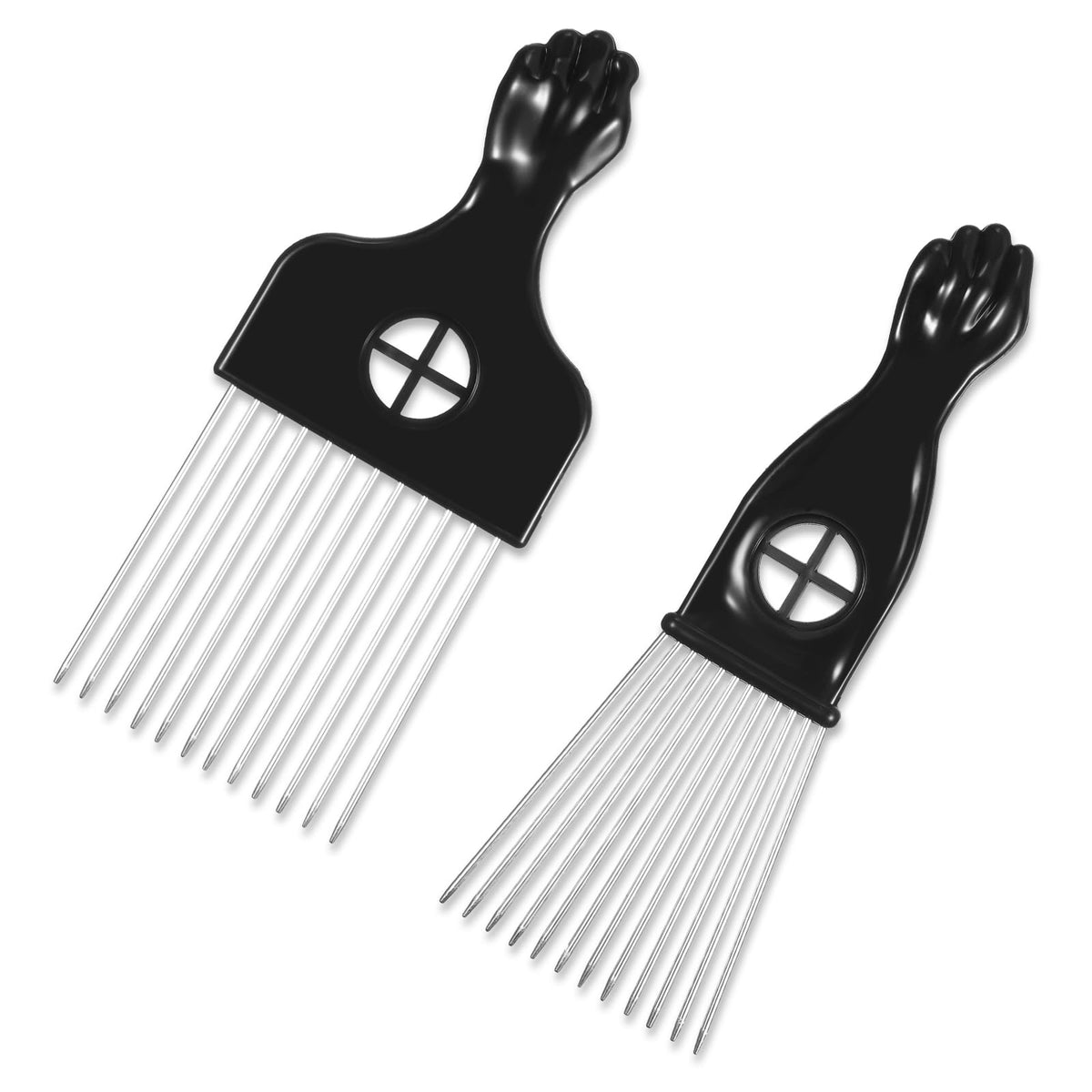 Ajcotahm 2 Pack Metal Hair Pick, Black Men Beard Pick for Afro, Wide-Tooth Comb Detangling Shower Comb Set for Wigs Braids and Styling Men's and Women's Curly Detangling Tool