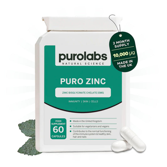 High Strength Zinc Supplement 15mg by Purolabs - Chelated Zinc Bisglycinate - Vegan Capsules - High Absorption Tablets for Men & Women - Immune & Skin Support Supplements - 60 Count