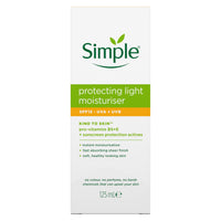 Simple Kind to Skin Protecting Light Moisturiser SPF 15 with pro-vitamin B5, vitamin E and glycerin lotion for sensitive skin 125 ml