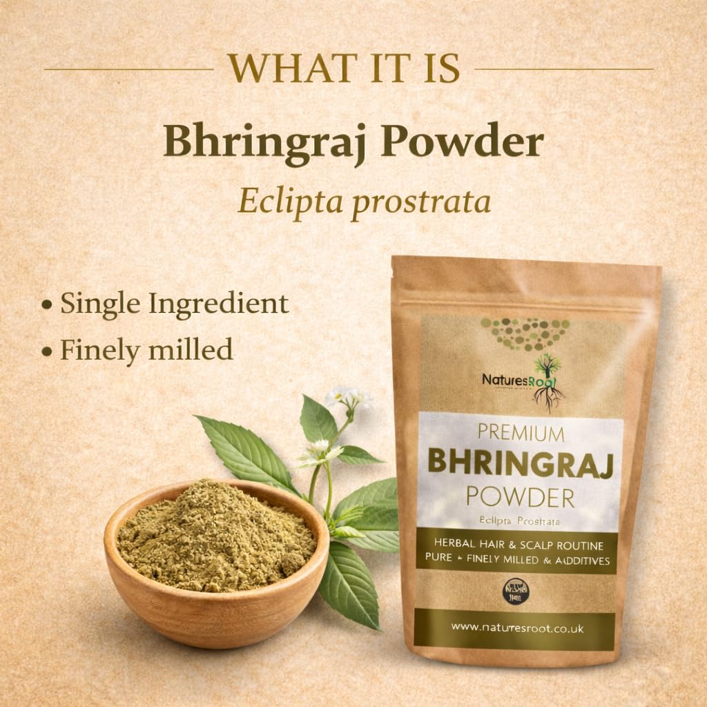 Natures Root Pure Bhringraj Powder 250g - For Healthy Hair Growth | Eclipta Alba Powder | For a Dandruff-Free Scalp