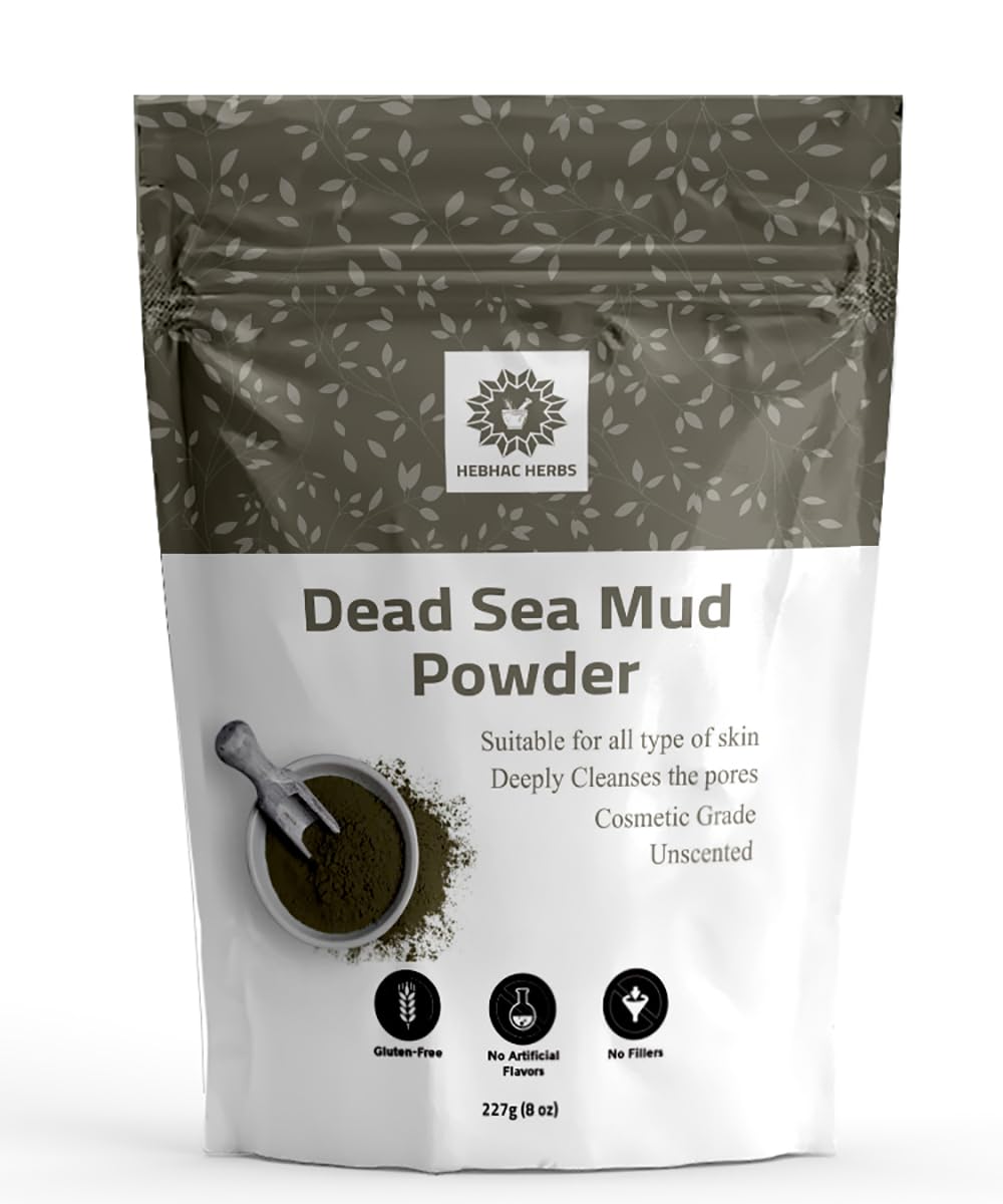 Hebhac Herbs Dead Sea mud powder 227 g | Powder for Facial Mask for Men & Women | Natural Facial Cleanser, Skin Tightening, Blackhead Remover
