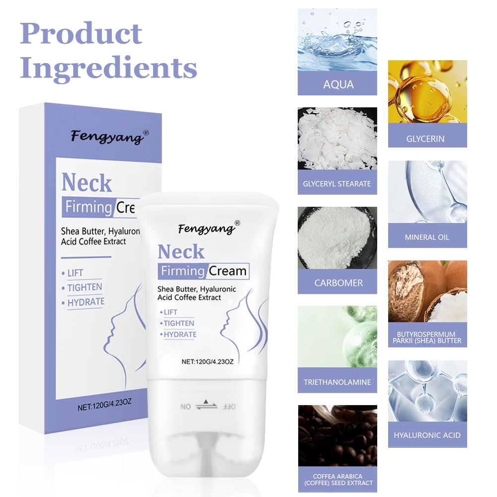 Fengyang® Neck Firming Cream,Neck Collagen Cream with Massage Roller – Tightens, Lifts & Smooths Wrinkles for Loose Skin – Anti-Aging Neck Cream for Women