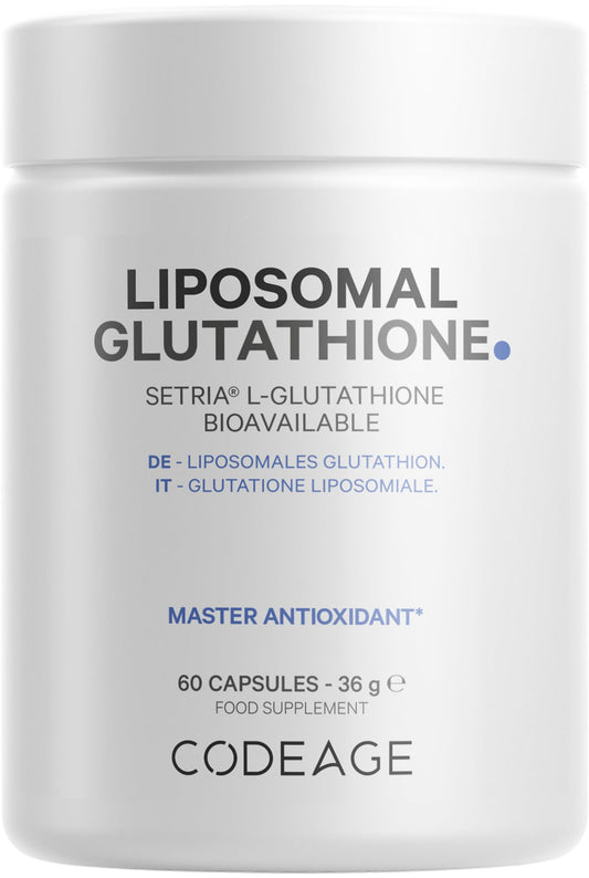 Codeage Liposomal Glutathione Supplement - Pure Reduced Setria L Glutathione Skin - Nano Encapsulated Glutathione Powder Pills - Phospholipids - Antioxidant Complex - Vegan, Non-GMO - 60 Capsules