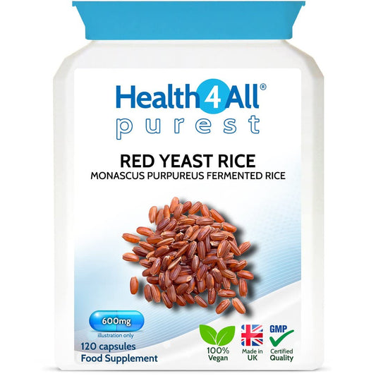 Health4All Red Yeast Rice 600mg 120 Capsules. Cholesterol Lowering Supplement. Purest - no additives. Vegan.