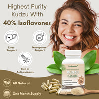 ProBotanics Kudzu Root Capsules 1400mg | High Strength 40% Isoflavones | Alcohol Craving Support, Liver Cleanse Detox, Enhanced Anti-Inflammatory | Organic Natural Health Booster