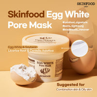 Skinfood SKINFOOD Egg White Pore Mask 3.52 oz. (100g) - Pore Refining Wash off Mask, Tightens Pores, Removes Blackheads and Dead Skin Cells, Skin Smooth and Soft - Exfoliating Skin Mask - Wash Off Face Masks