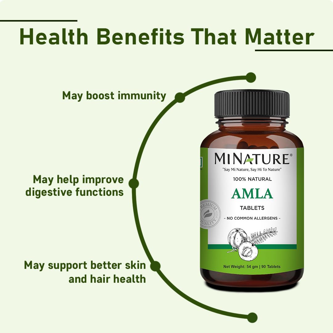 minature Mi Nature Amla Tablets -90 Tablets,1000mg | 100% Natural Amla Tablet | Amalaki | phyllanthus emblica | Immunity Booster | Vitamin C | Gluten Free | Vegan | from India