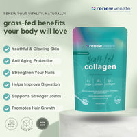 RenewVenate Grassfed Collagen Powder – Premium Hydrolyzed Protein for Hair, Skin, Nails & Joint Support – Non-GMO, Gluten-Free, Keto-Friendly 400g