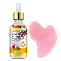 IWKDIJ Rose Oil with Vitamin E & Body Gua Sha Massage Tool -60ML Body Massage Oil for Face Neck Eye, Muscle Pain