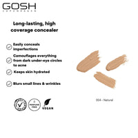 Gosh GOSH Concealer High Coverage 004 Natural I High coverage liquid concealer to cover dark circles, redness, blemishes and pimples for sensitive skin I Long-lasting, vegan and allergy-certified
