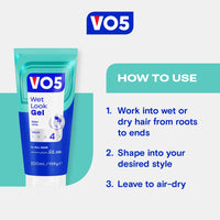 VO5 Wet Look Styling Gel, High Shine Hair Styling Product, Long-Lasting Maximum Hold, Quick-Drying, Non-Sticky, for Slick Back & Wet Looks, 200ml