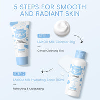 LAIKOU Milk Skincare Set, Nourishing Skin Care Sets & Kits Cleanser, Toner, Serum, Eye Cream & Moisturizer, Pamper Gift Set for Teenage Girls Women, Birthday Christmas Gift, Travel Sized, 5PCS