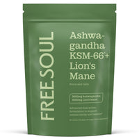 Ashwagandha KSM 66 + Lions Mane Complex | 3000mg Ashwagandha High Strength + 5000mg Lions Mane Tablets | Added Zinc + Vitamin B6 | Vegan UK Made | Free Soul