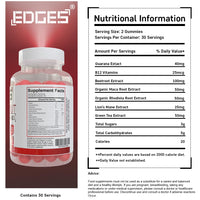 Edges Pre-Workout Gummies 60 Guarana Gummies for Men & Women - Guarana Energy Gummies - Strawberry Flavoured Pre-Workout - Gym Supplement - with B12 Vitamins, Lion's Main and Maca Root