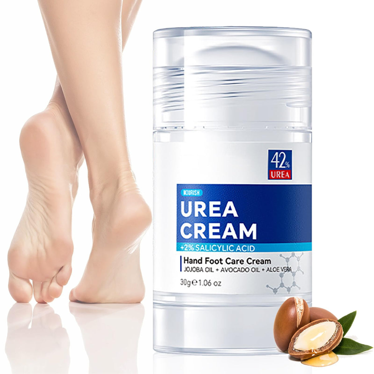 OKAQEE Urea Cream 42 Percent for Feet - Urea Foot Moisturiser with Salicylic Acid & Avocado Oil - Urea Foot Cream for Cracked Heels and Dry Skin - Foot Callus Remover Cream for Hard Skin - Fast Absorbing
