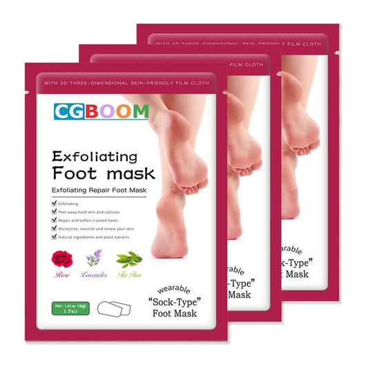 CGBOOM 3 Pack Foot Peel Mask,Exfoliating Foot Socks Calluses Remover Dead Skin, Aloe Moisturizing Feet Peeling Mask for Dry Skin,Cracked Heels,Foot SPA Socks for Women and Men (Rose)